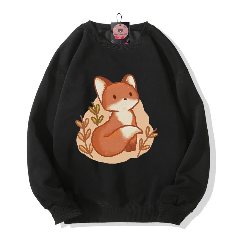 Modakawa Cartoon Fox Print Rundhals Plüsch-Sweatshirt - Black - 3XL - image 6
