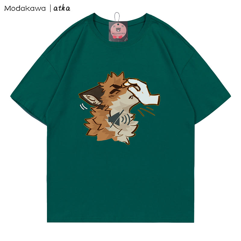 MODAKAWA X atka "Shhh" Fox Graphic T-Shirt - Olive Green - 5XL - image 4