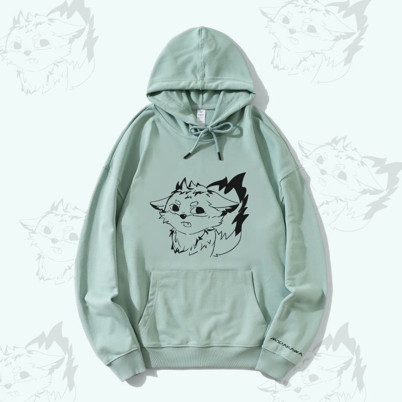 MODAKAWA Gray Fox Graphic Streetwear Pullover Hoodie - Green - 5XL - image 2