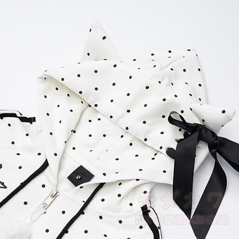 Hochwertige, strapazierfähige Kapuzenjacke mit Polka-Dot-Muster, Schleife und Reißverschluss - image 4