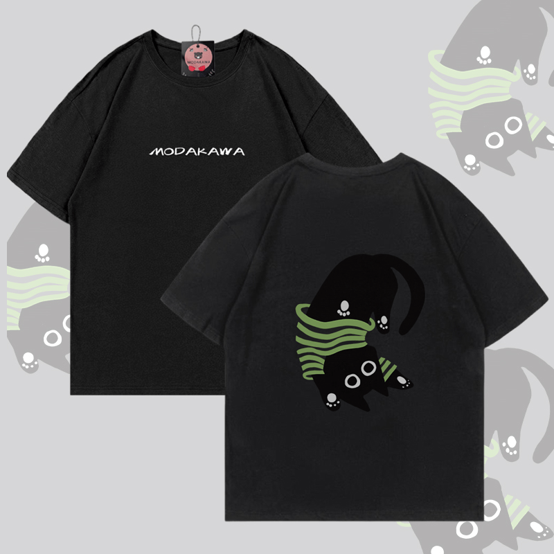 Modakawa Baumwoll-T-Shirt mit umgedrehter schwarzer Katze - Black - 5XL - image 4