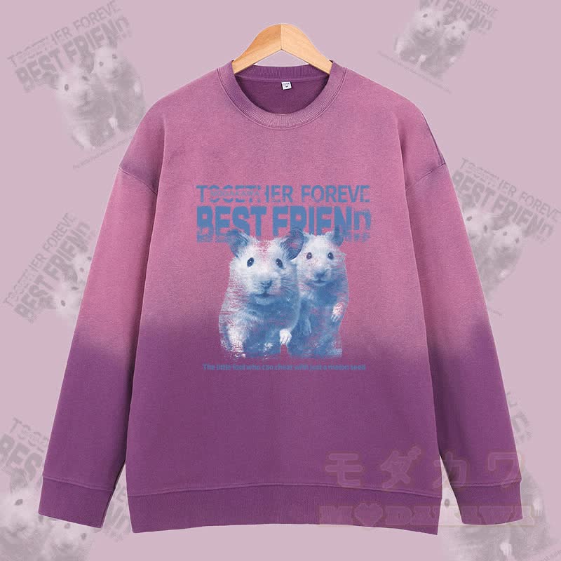 MODAKAWA BEST FRIEND Hamster Grafik Vintage Washed Gradient Unisex Sweatshirt - Lila - 2XL - image 3