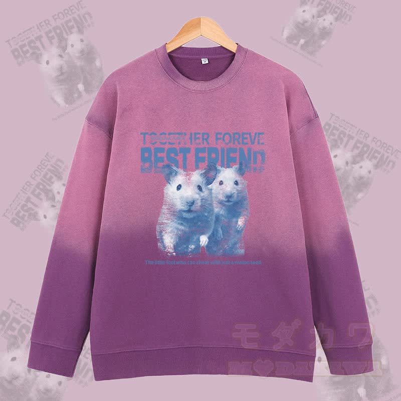 MODAKAWA BEST FRIEND Hamster Grafik Vintage Washed Gradient Unisex Sweatshirt - Lila - 2XL - image 3