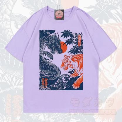 MODAKAWA Sommer-T-Shirt mit Drachen- und Tigerprint, lockere Passform, Kurzarm - Lila - 5XL - image 11