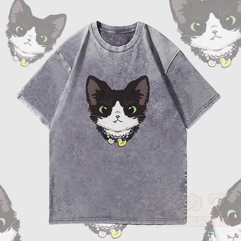 MODAKAWA Unisex-T-Shirt mit niedlichem Katzenmotiv im Vintage-Stil - Grau - 4XL - image 3