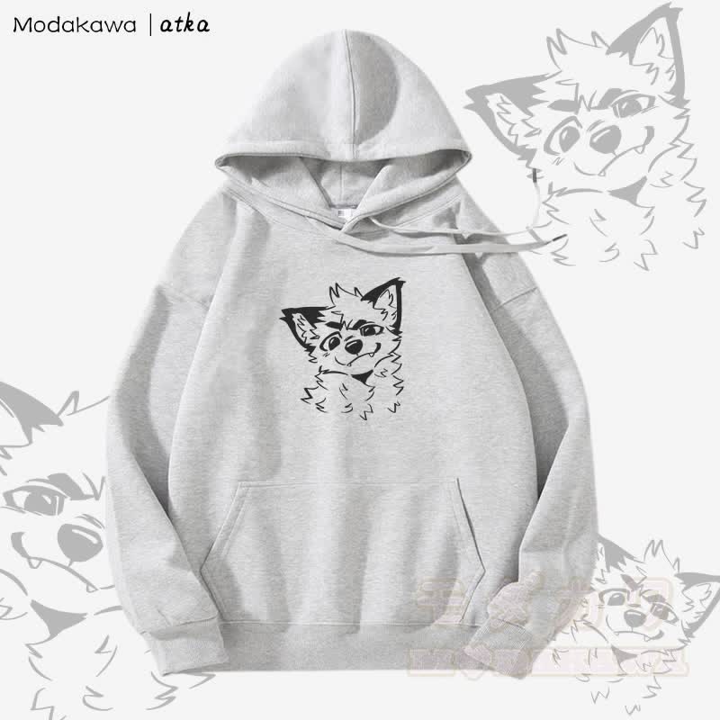 Niedlicher Hoodie mit Fleecefutter und Fuchs-Grafik - Grau - 5XL - image 4