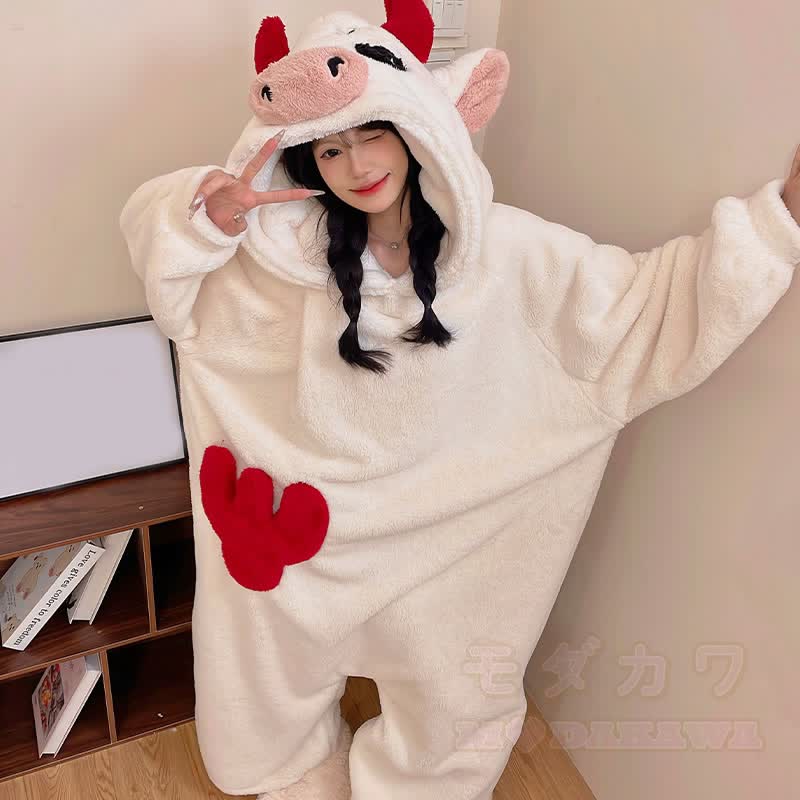 Kuh-Plüsch-Kapuzen-Einteiler-Schlafanzug - image 5