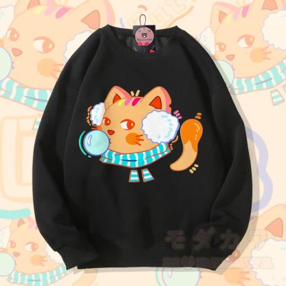 MODAKAWA Unisex-Sweatshirt mit Bubble-Cat-Grafik - Schwarz - 5XL - image 3