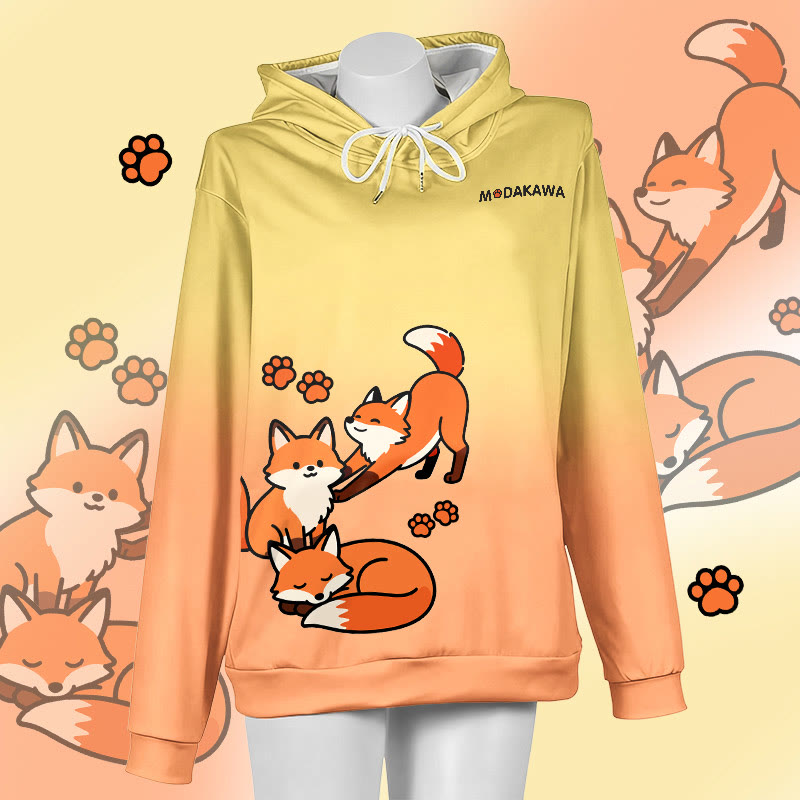 MODAKAWA Farbverlauf-Pullover-Hoodie mit fröhlichem Fuchs-Motiv - Yellow&Orange - 6XL - image 4
