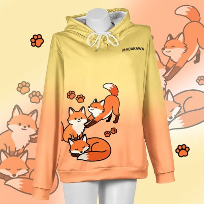 MODAKAWA Farbverlauf-Pullover-Hoodie mit fröhlichem Fuchs-Motiv - Yellow&Orange - 6XL - image 4