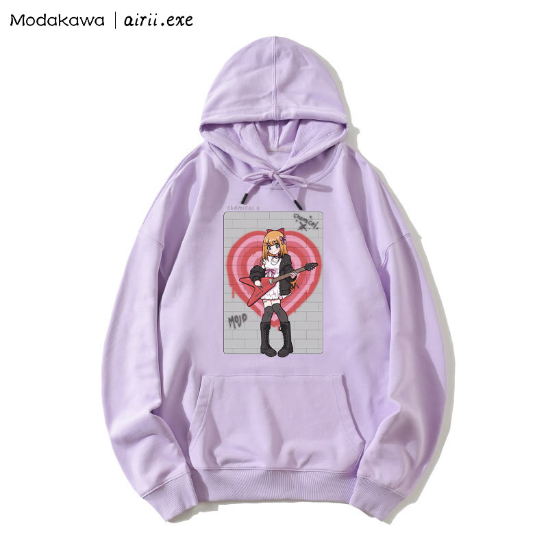 MODAKAWA X airii.exe CHEMICAL Gitarrenmädchen-Buchstabendruck Modakawa Lockerer Hoodie - Purple - 5XL - image 4