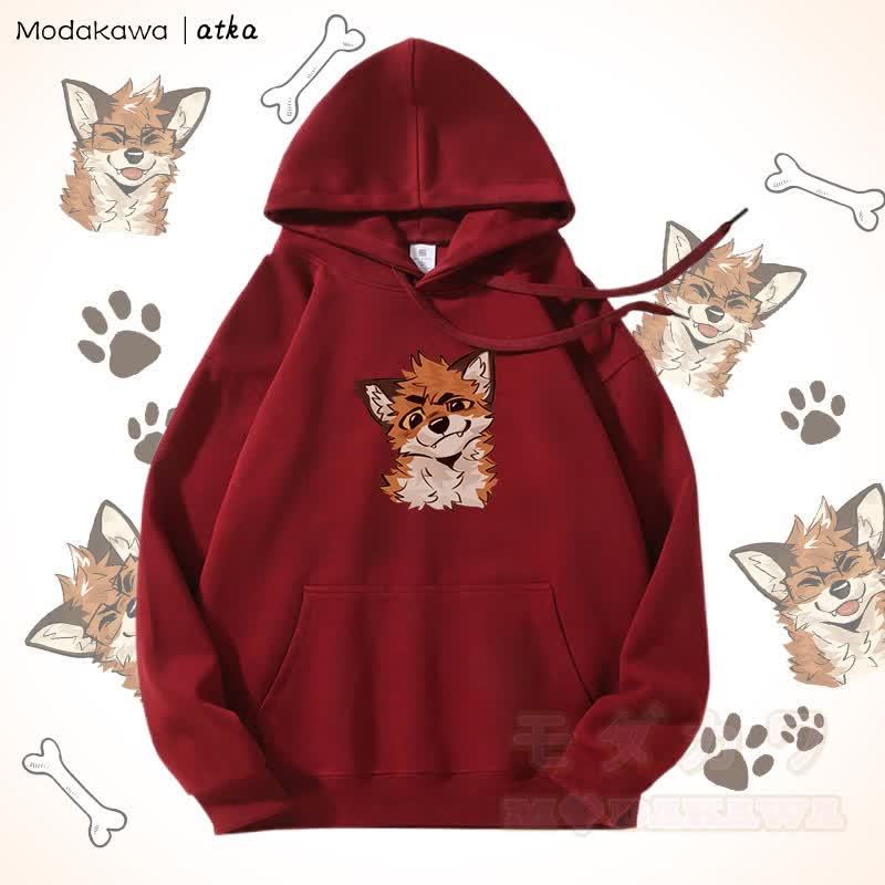 Kapuzenpullover mit lustigem Fuchs-Motiv und Fleecefutter - Rot - 5XL - image 7