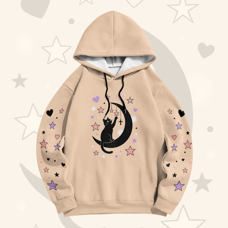 Modakawa Pullover-Hoodie mit Mondkatzen-Motiv - Khaki - 6XL - image 5