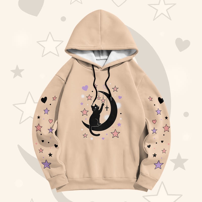 Modakawa Pullover-Hoodie mit Mondkatzen-Motiv - Khaki - 6XL - image 5