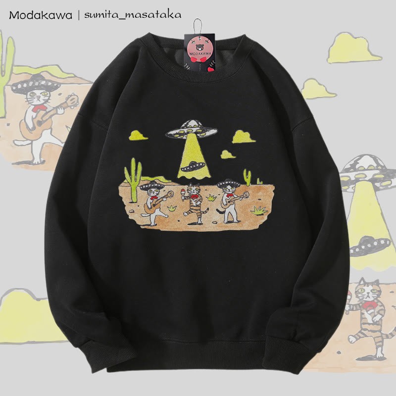 MODAKAWA X sumita_masataka Cat Band And The UFO Graphic Unisex Sweatshirt - Black - 5XL - image 5