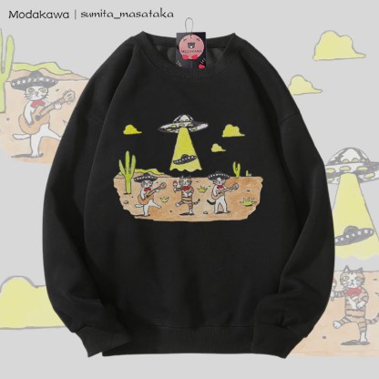 MODAKAWA X sumita_masataka Cat Band And The UFO Graphic Unisex Sweatshirt - Black - 5XL - image 5