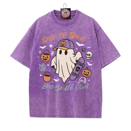 TRICK OR TREAT BOO SKATE CLUB Skateboarding Ghost Grafik Unisex Vintage gewaschenes T-Shirt - Lila - 5XL - image 6
