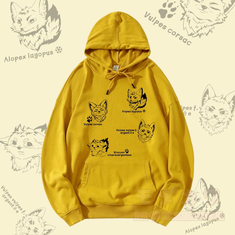 MODAKAWA Fox Species Graphic Streetwear Pullover Hoodie - Gelb - 5XL - image 4