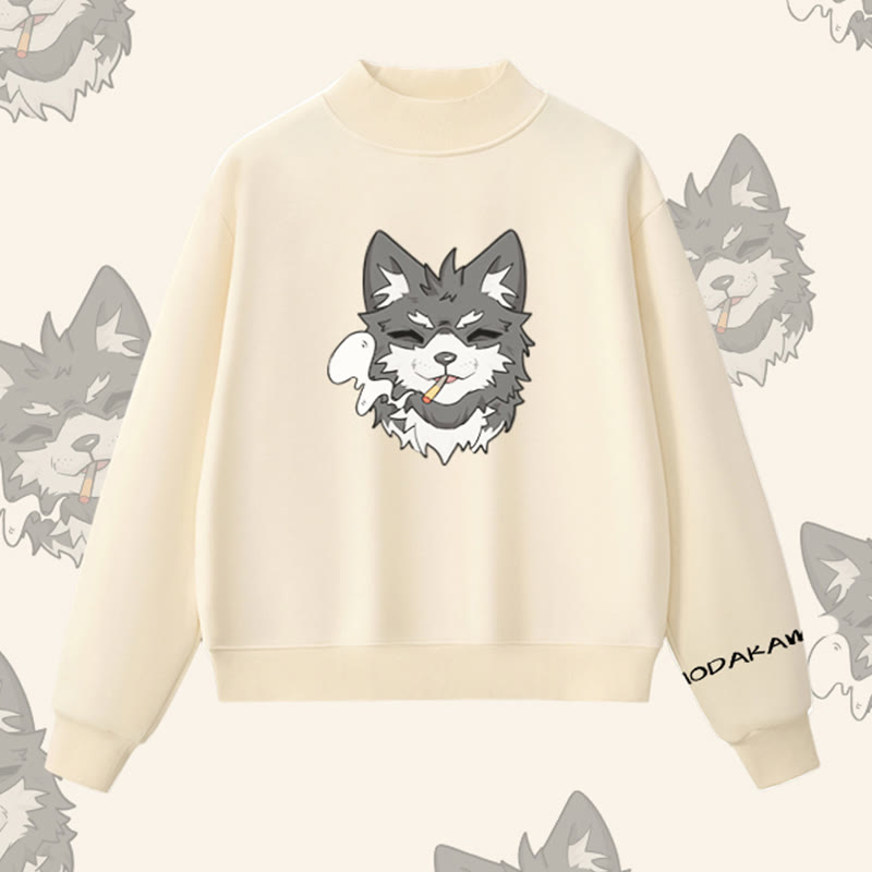MODAKAWA Sweatshirt mit rauchendem Welpenmotiv und Fleece-Futter - Apricot - L - image 3