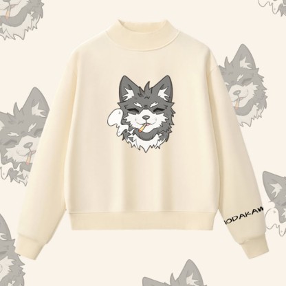 MODAKAWA Sweatshirt mit rauchendem Welpenmotiv und Fleece-Futter - Apricot - L - image 3