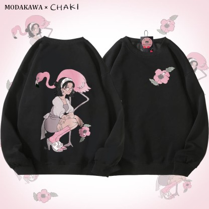 MODAKAWA X chaki Unisex-Sweatshirt mit Mädchen- und Flamingo-Grafik - Black - 5XL - image 4