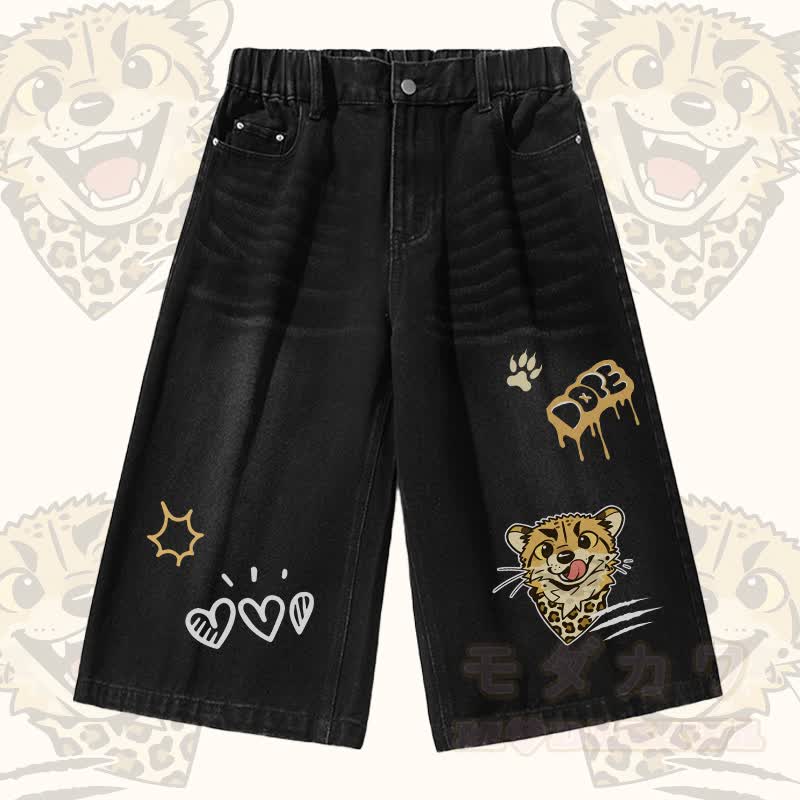 Modakawa Vintage-T-Shirt mit Leopardenmuster und passenden Jeansshorts - Schwarze Shorts - 3XL - image 3