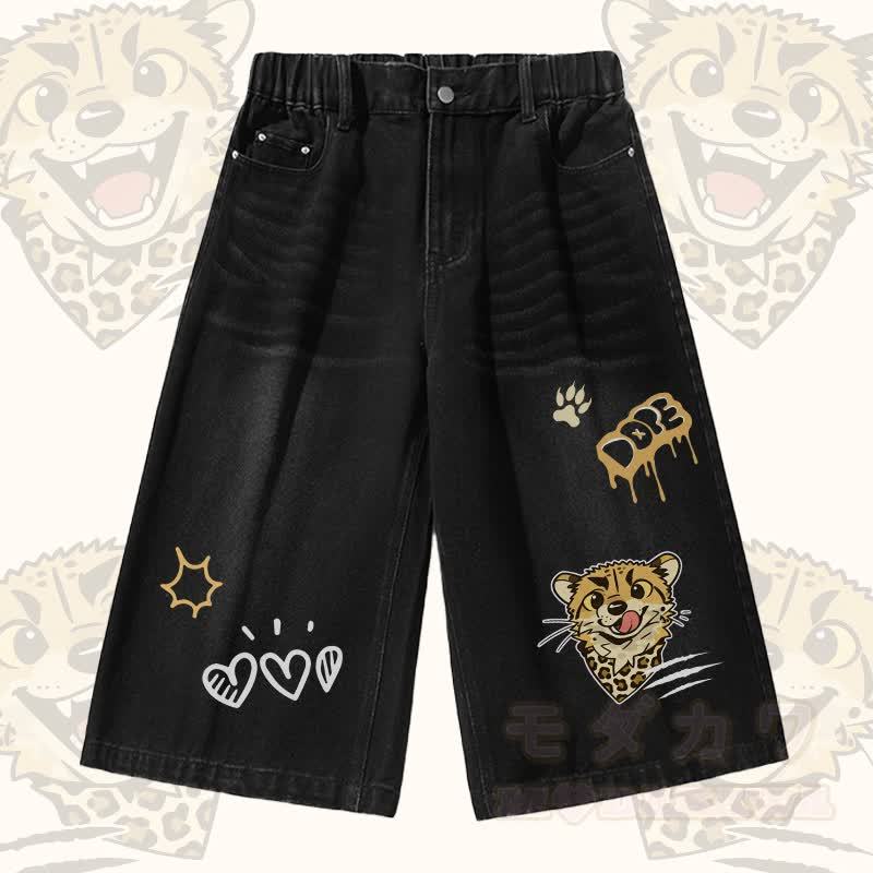 Modakawa Vintage-T-Shirt mit Leopardenmuster und passenden Jeansshorts - Schwarze Shorts - 3XL - image 3