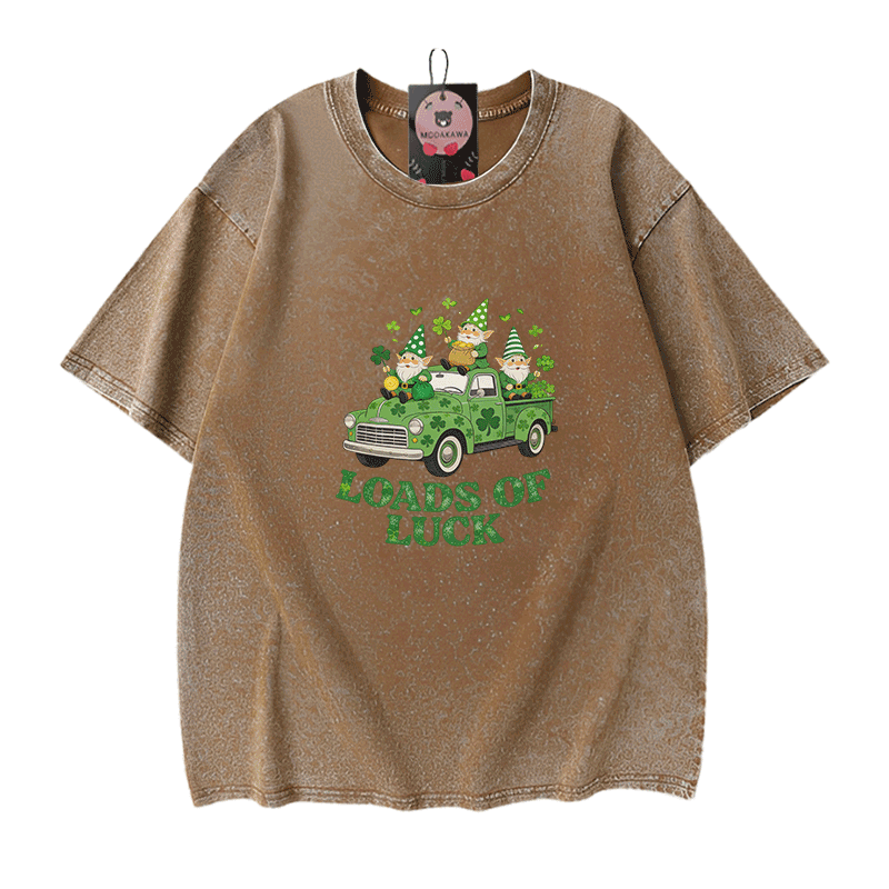 Viel Glück! Auto-St.-Pakrit-Tag-Grafik Modakawa Vintage gewaschenes T-Shirt aus 100 % Baumwolle - Brown - 5XL - image 7