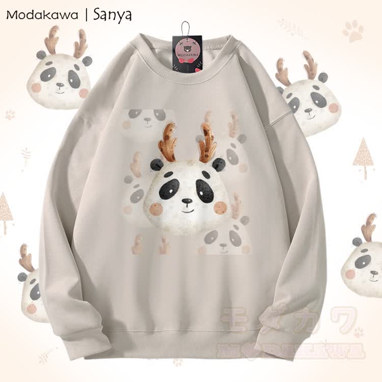 MODAKAWA X Sanya Unisex-Sweatshirt mit Rentier-Panda-Grafik - Hellbeige - 5XL - image 4