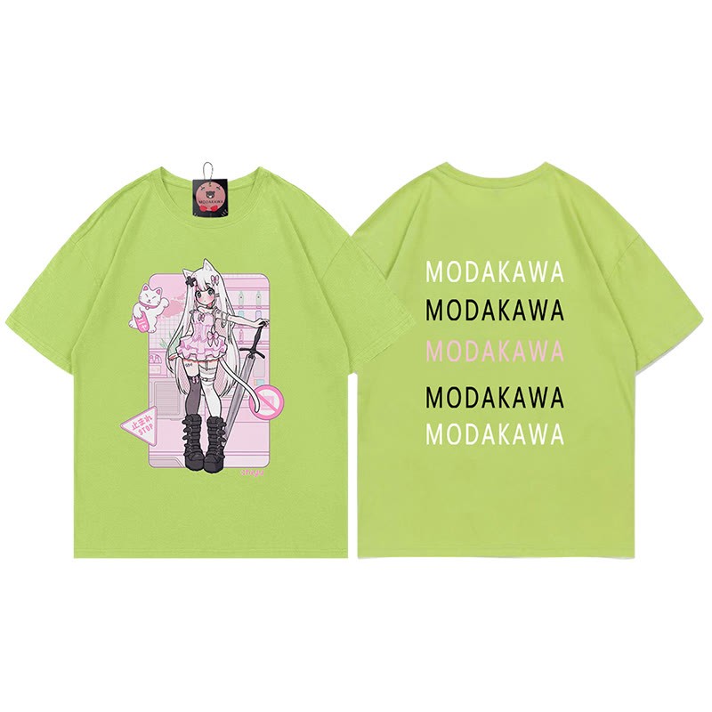 MODAKAWA X airii.exe T-Shirt mit Buchstabendruck „Kitty Girl“ aus 100 % Baumwolle - Green - 5XL - image 10