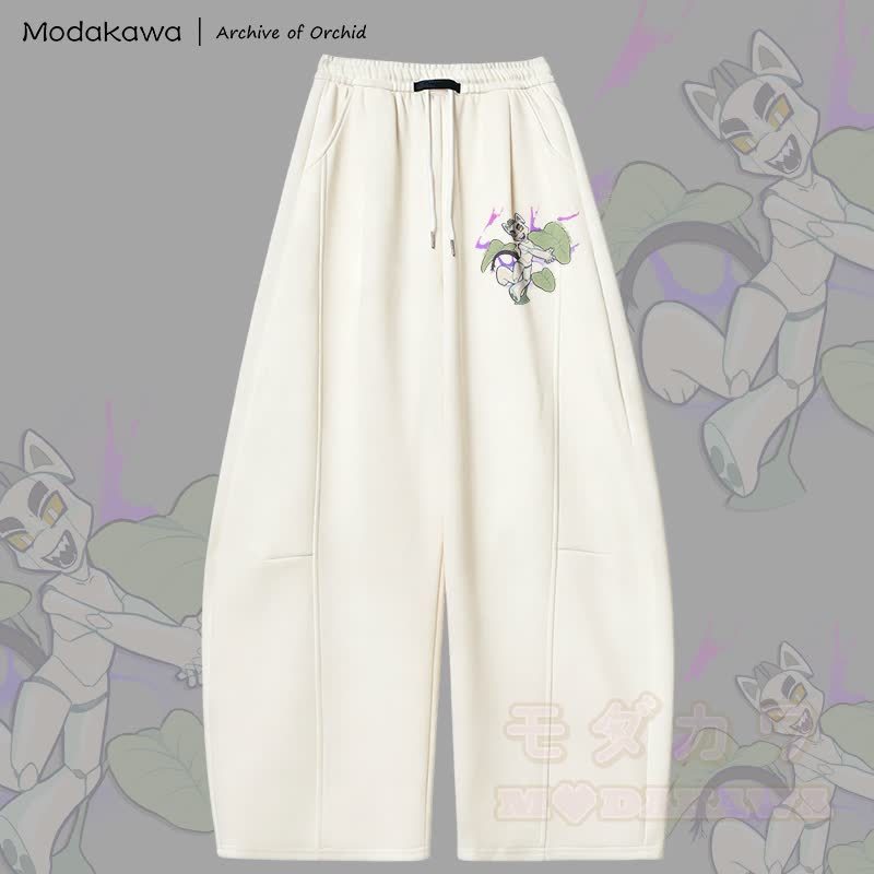 MODAKAWA X Archive of Orchid Mecha Cat Graphic Wide Leg Pants - Weiß - 5XL - image 3