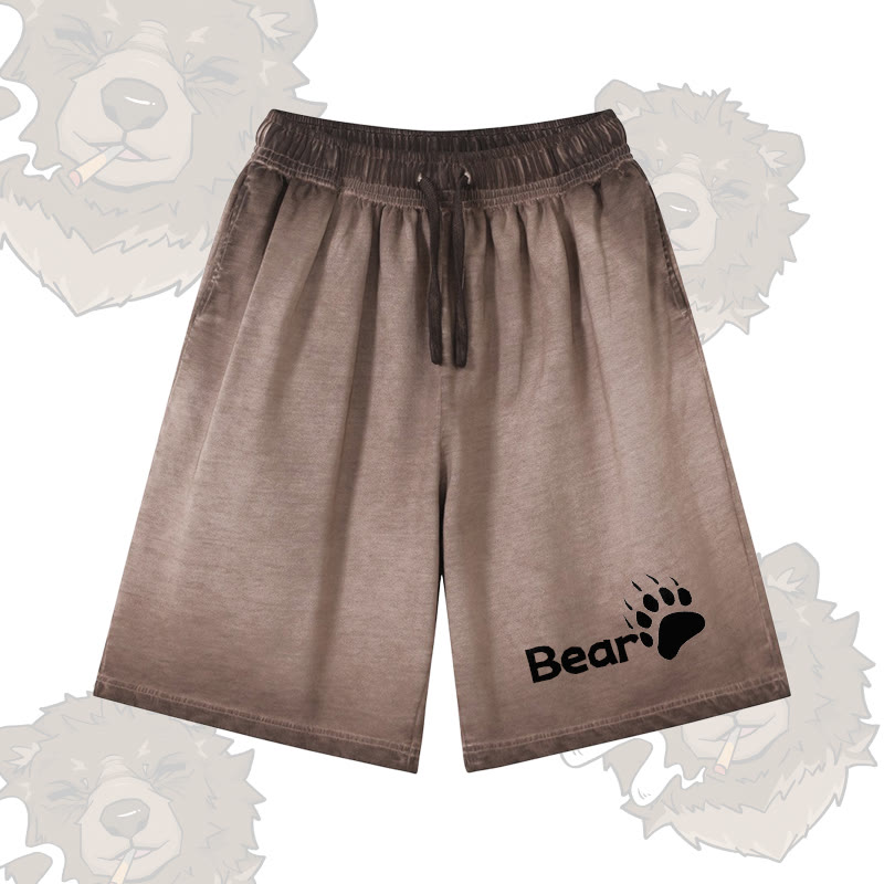 Modakawa Shorts mit Bärenmotiv, 100 % Baumwolle, Farbverlauf, Vintage-Waschung, Used-Look - Brown - 5XL - image 3