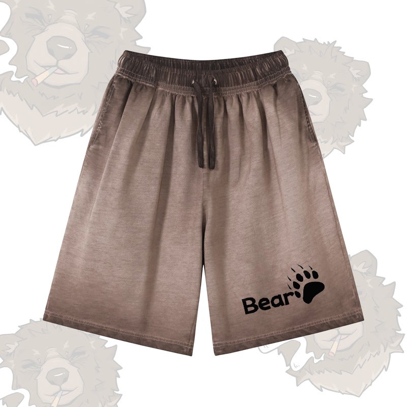 Modakawa Shorts mit Bärenmotiv, 100 % Baumwolle, Farbverlauf, Vintage-Waschung, Used-Look - Brown - 5XL - image 3