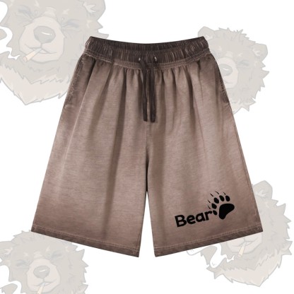 Modakawa Shorts mit Bärenmotiv, 100 % Baumwolle, Farbverlauf, Vintage-Waschung, Used-Look - Brown - 5XL - image 3