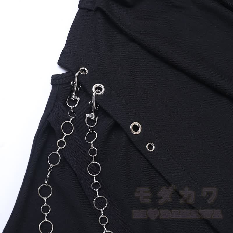 Ärmelloses Top im Gothic-Stil mit drapiertem Kragen und Metallkettenverzierung - image 10