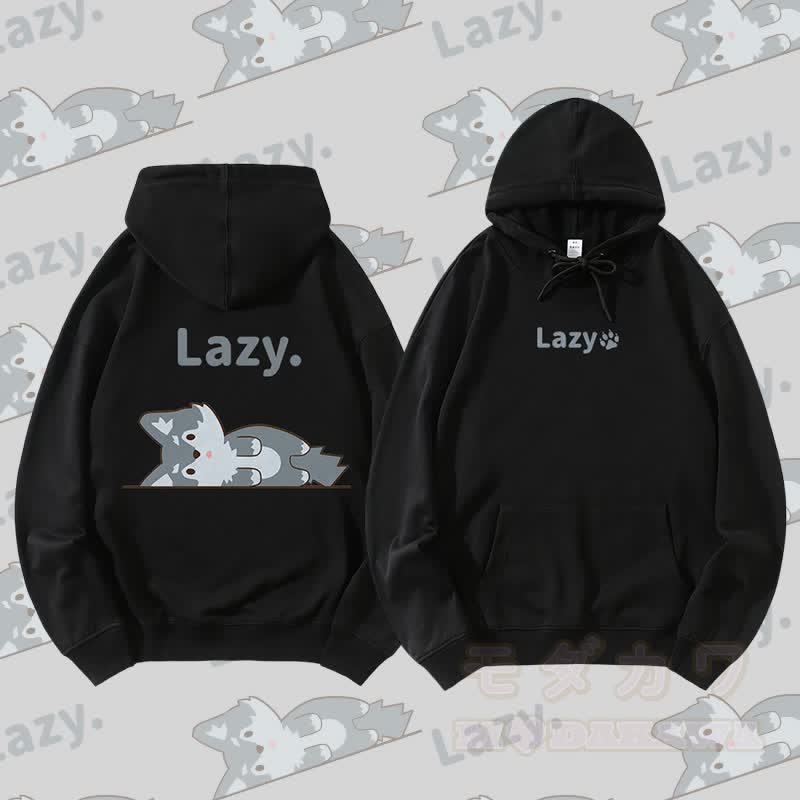MODAKAWA Wolf Lying Flat Graphic Streetwear Pullover Hoodie - Schwarz - 5XL - image 5