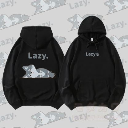 MODAKAWA Wolf Lying Flat Graphic Streetwear Pullover Hoodie - Schwarz - 5XL - image 5