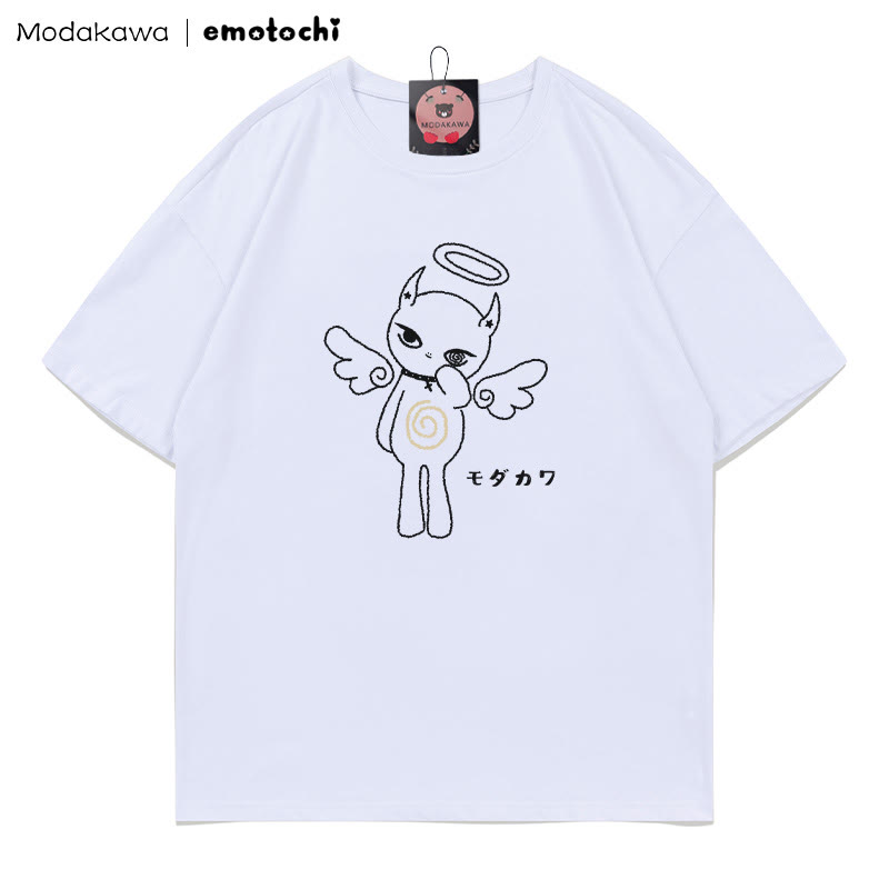 MODAKAWA X emotochi Angel Kitty Print T-Shirt - White - 5XL - image 4
