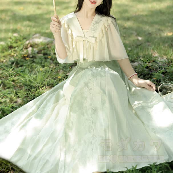 Vintage-Bluse mit bestickter Schleife und plissiertem Trägerkleid, zweiteiliges Set - image 5