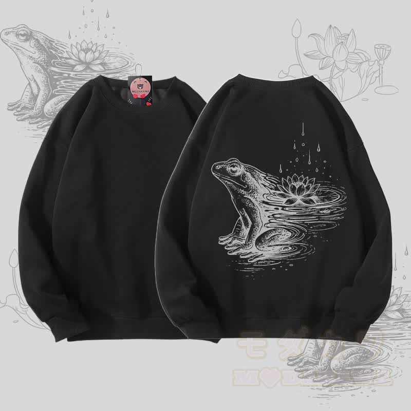 MODAKAWA Unisex-Sweatshirt mit Frosch-Lotus-Grafik - Schwarz - 5XL - image 4