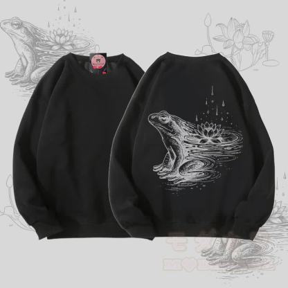 MODAKAWA Unisex-Sweatshirt mit Frosch-Lotus-Grafik - Schwarz - 5XL - image 4