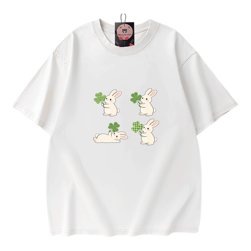 Modakawa Vintage T-Shirt aus 100 % Baumwolle mit St. Patrick's Day-Hasenmotiv (Vintage-Waschung) - White - 5XL - image 3