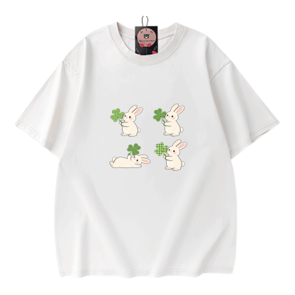 Modakawa Vintage T-Shirt aus 100 % Baumwolle mit St. Patrick's Day-Hasenmotiv (Vintage-Waschung) - White - 5XL - image 3