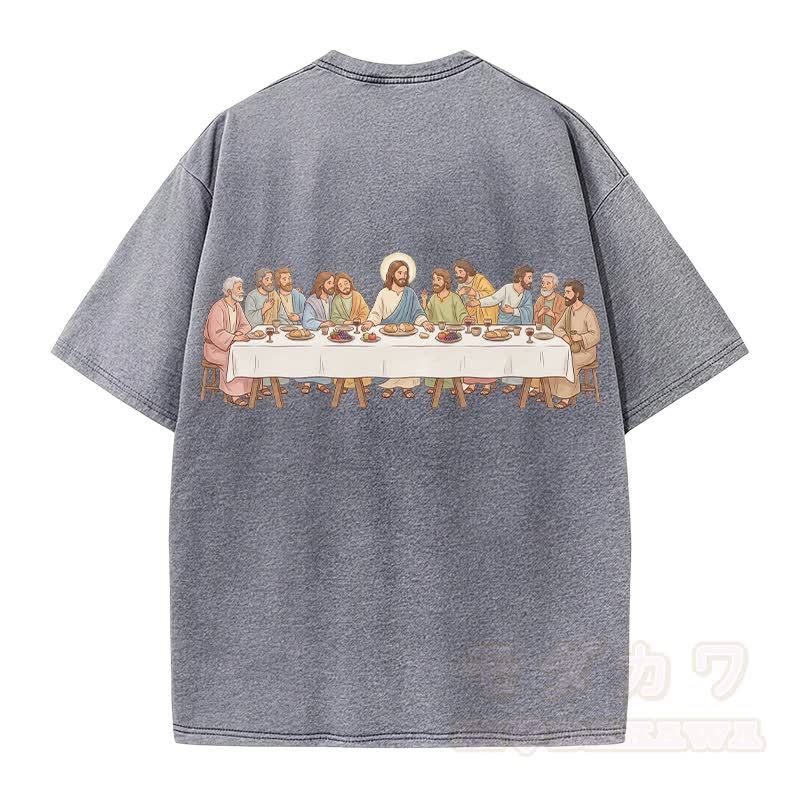 Modakawa Vintage-T-Shirt aus 100 % Baumwolle mit Motiv des Kreuzes vom Letzten Abendmahl - image 4