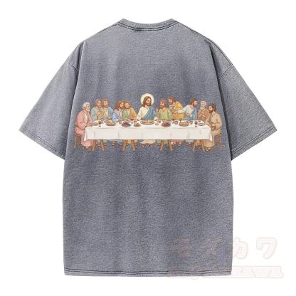 Modakawa Vintage-T-Shirt aus 100 % Baumwolle mit Motiv des Kreuzes vom Letzten Abendmahl - image 4