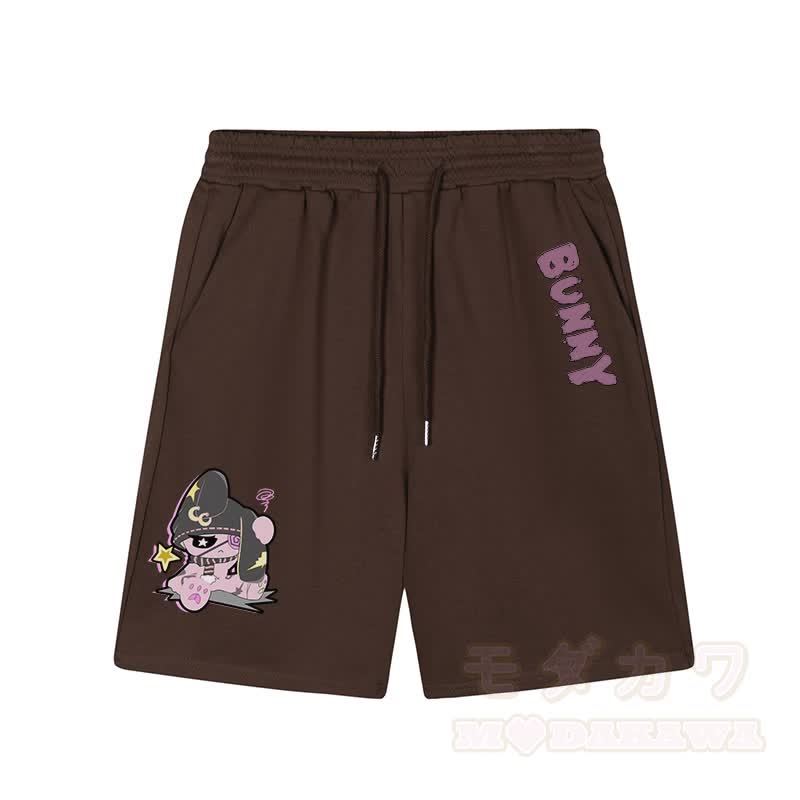 Unhappy Bunny Grafik Dunkle Ästhetische Shorts - Braun - 5XL - image 3