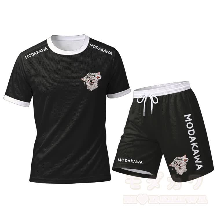 MODAKAWA X atka Fox Wants Meat Grafik Herren Sport T-Shirt mit Kordelzug Shorts passendes Outfit - Schwarzes Set - 5XL - image 15