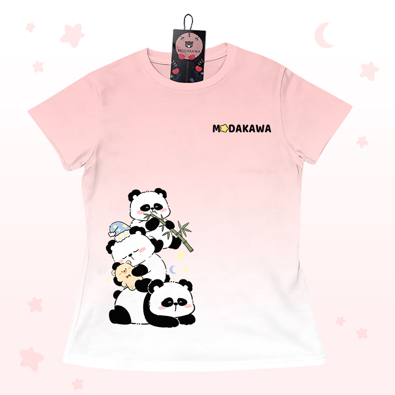 Modakawa-Outfit mit Farbverlauf-Panda-Grafik, Shorts mit Buchstabengrafik - Pink T-shirt - 5XL - image 5