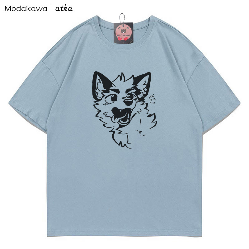 MODAKAWA X atka T-Shirt mit verspieltem Fuchsgesicht-Grafik - Dusty Blue - 5XL - image 4