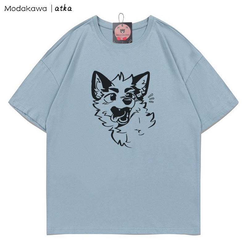 MODAKAWA X atka T-Shirt mit verspieltem Fuchsgesicht-Grafik - Dusty Blue - 5XL - image 4